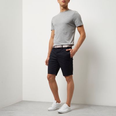 Navy chino shorts with stone belt